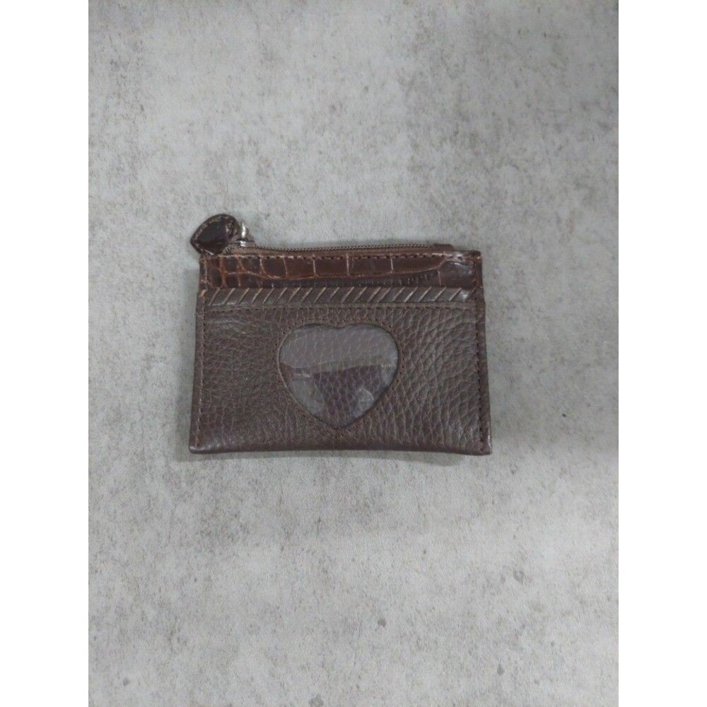 Brighton Pebbled Leather Wallet Heart Photo Coin Zip Card ID Wallet Brown